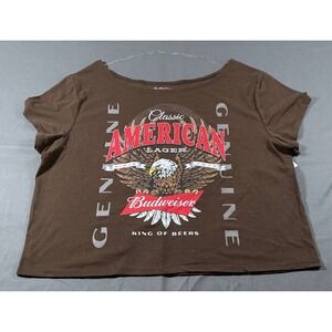 Budweiser Brown Off Shoulder Graphic Crop Tee XXL 20 Eagle King of Beers NWT